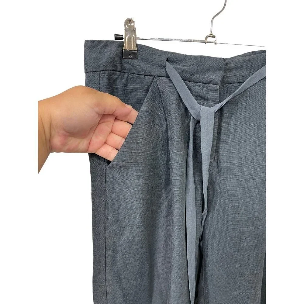 Wilfred Aritzia Linen and Lyocell Cuffed Cropped Trousers in Midnight Blue Sz 0